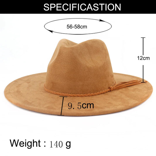 Vegan suede hat belt accessories heart-shaped wide-brimmed fedora hat for men and women felt jazz hat classic chapeau femme