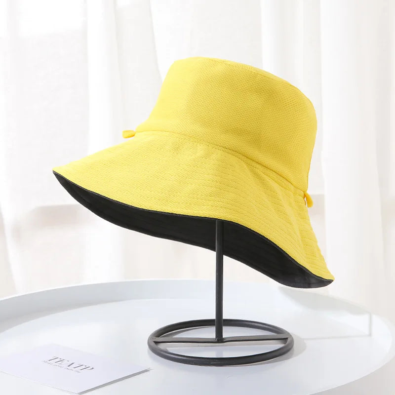 Wide Brim Women Double-sided Wear Bucket Hat Outdoor Foldable Sun Visor Panama Hats Girls Beach Travel Portable Fisherman Cap