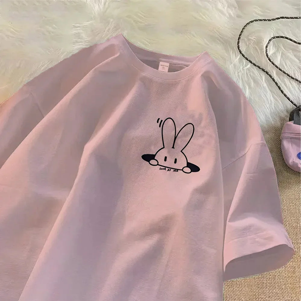 New Rabbit Printed Short Sleeved T-shirt for Women Fashion Summer Casual Women Outfit Y2K Top Tee Women Clothing