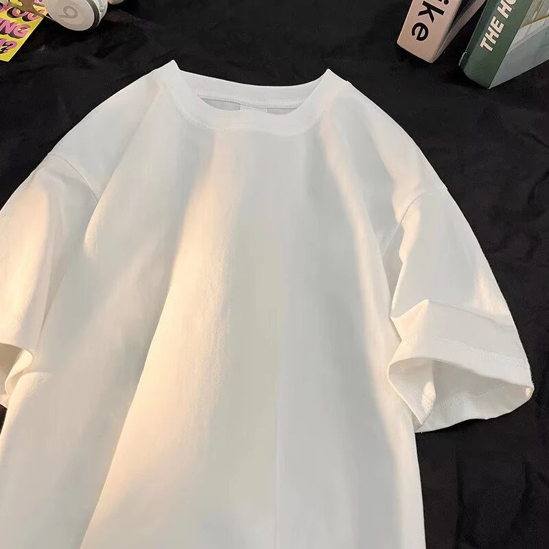 Summer 100% Pure Cotton Men's and Women's Casual Sports Loose Soft Short-sleeved O-neck Comfortable and Breathable T-shirt