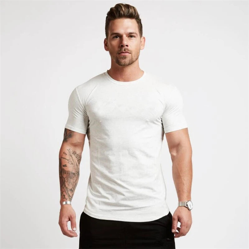 2025 Summer New Men's Muscle Sports T-Shirt Fashion T-Shirt Top Short Sleeve Sports Exercise Gym Coagulation Slim Men's T-Shirt