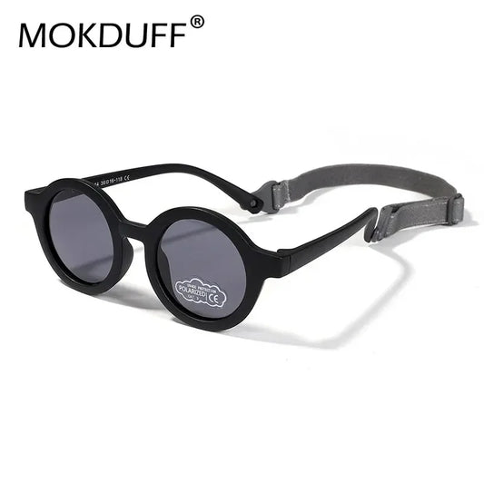 Baby Polarized Round Sunglasses Flexible Rubber Shades with Strap for Toddler Newborn Infant Ages 0-36 Months