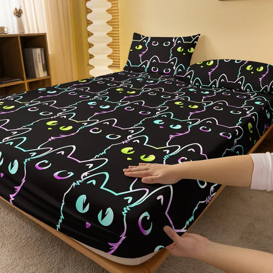 1 cartoon animal little cat printed matte Fitted Sheet, bedroom printed bed cover, bedding (excluding pillowcases)