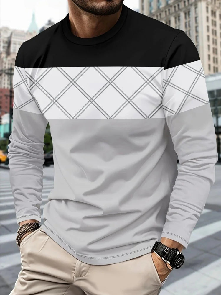 2025 New Men's Casual Long-sleeved Striped and Eagle Emblem Breathable Round-neck Long-sleeved T-shirt Multi-functional Clothing