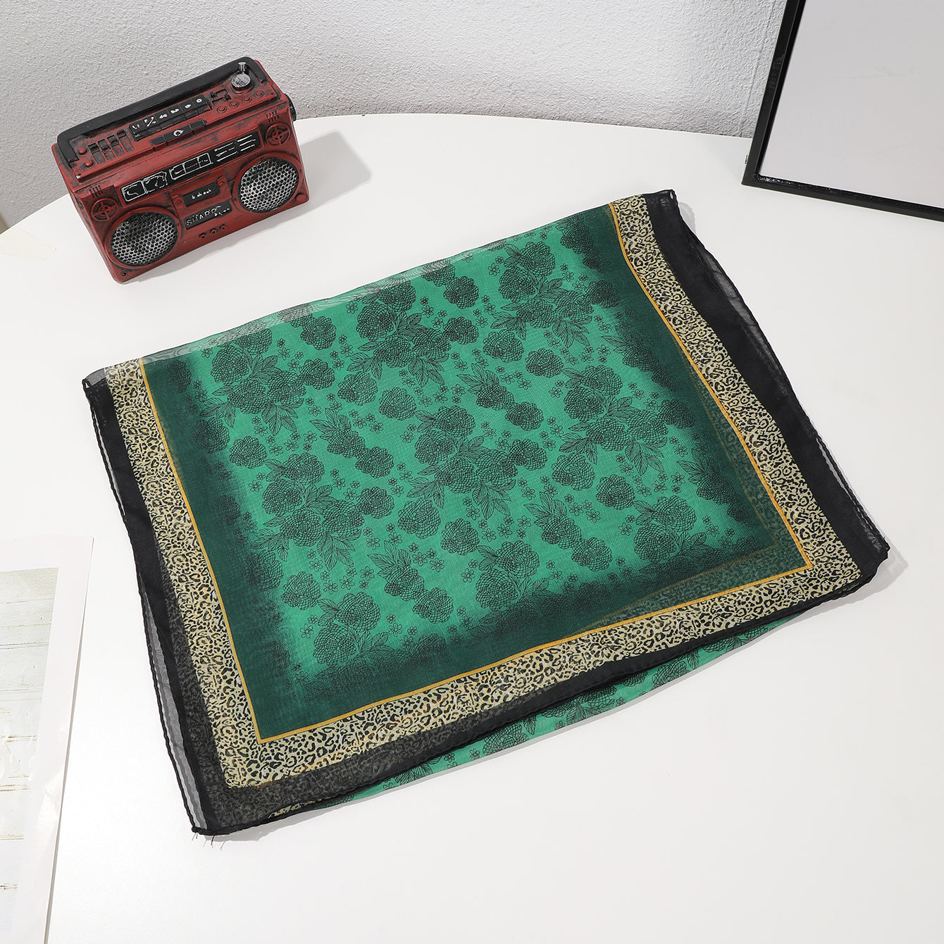 Full-patterned Flower Leopard-print Border Chiffon Soft 150-thread Scarf, Fashionable And Luxurious Style, Suitable For Daily Wear, Business Or Casual Wear In Spring And Summer.