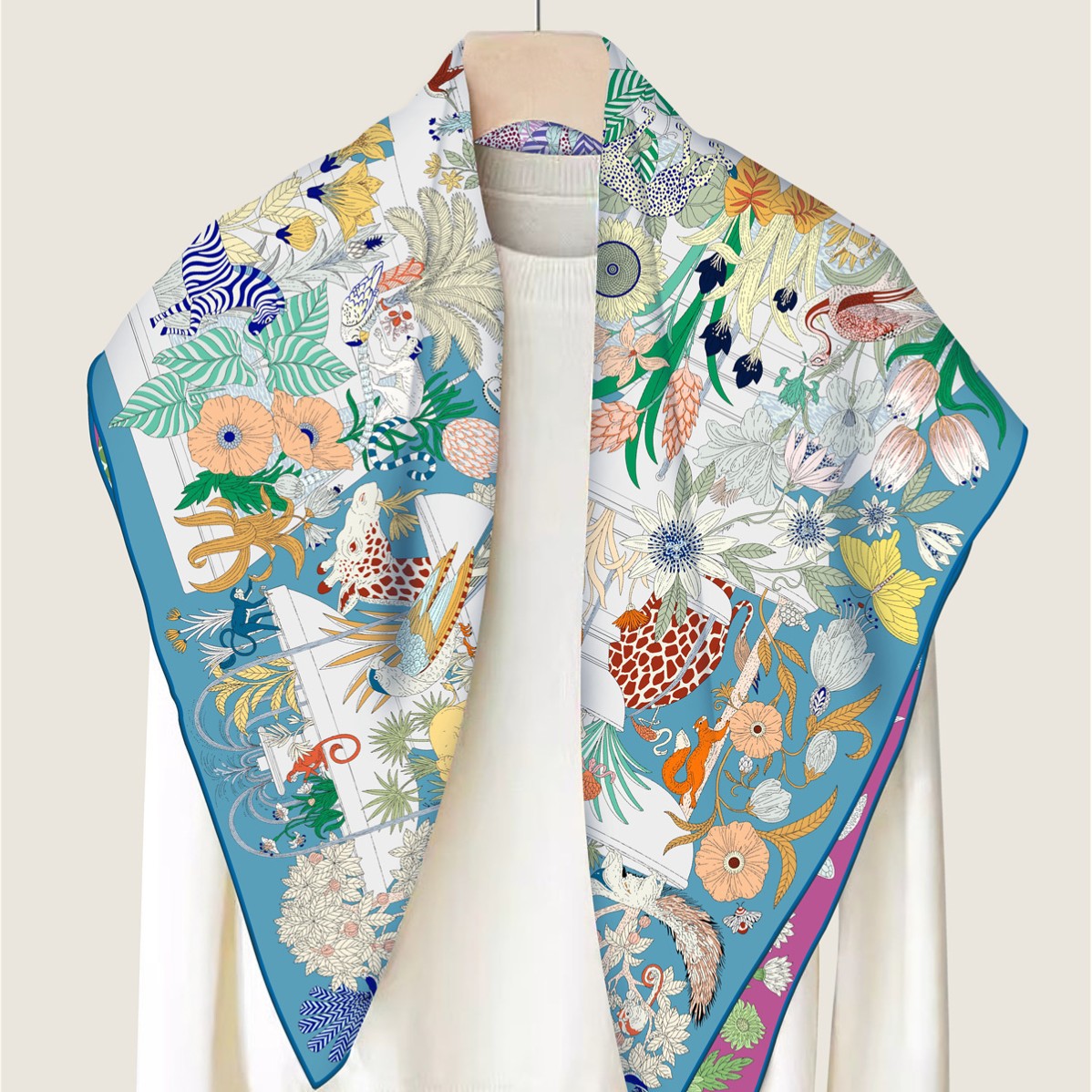 90cm Small Square Silk Scarf Vintage 3D Letter Double-Sided Print