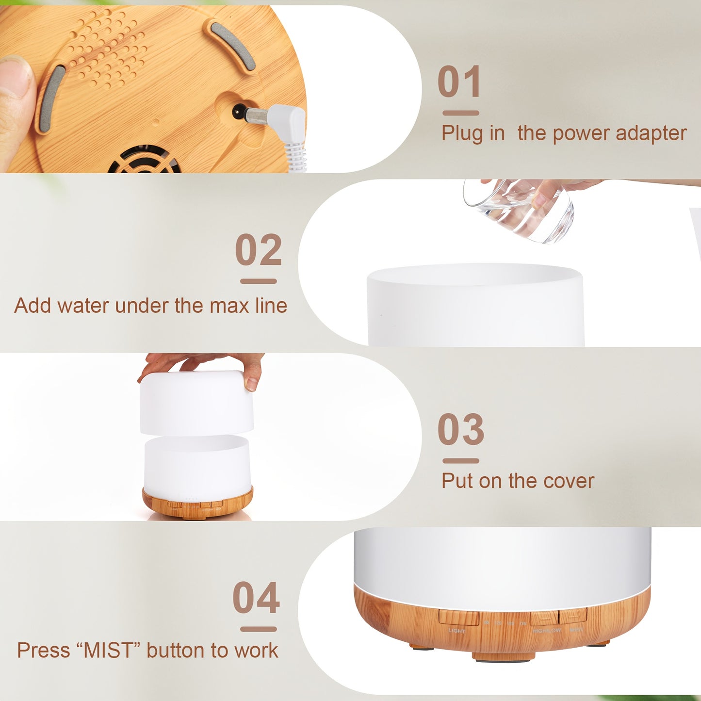 [Essential Oil Diffuser] 500ml Essential Oil Diffuser with Remote Control & LED Lamp - USB-Powered Aroma Humidifier for Home, Office, Spa - Quiet Operation, Safe Low Voltage (36V), Compact Design - Compatible with Essential O