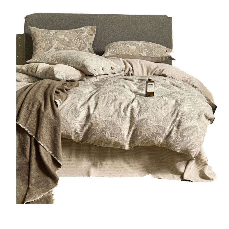 Single Double Bed Sheets Washed Four-piece Set Simple Linen Bedding