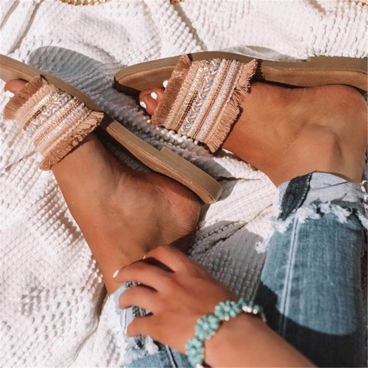 New Fashion Simple Fringed Slippers Flat Female Sandals