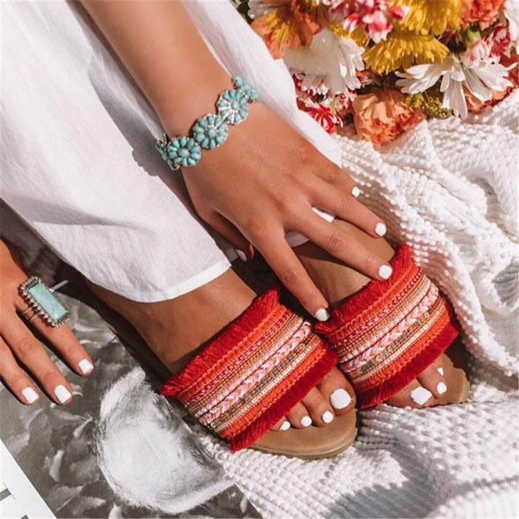 New Fashion Simple Fringed Slippers Flat Female Sandals