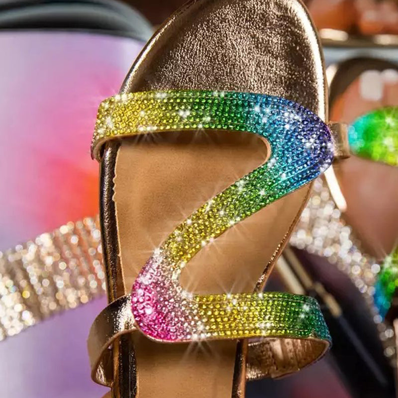 Fashion Ladies Flat Sandals And Slippers With Rhinestones