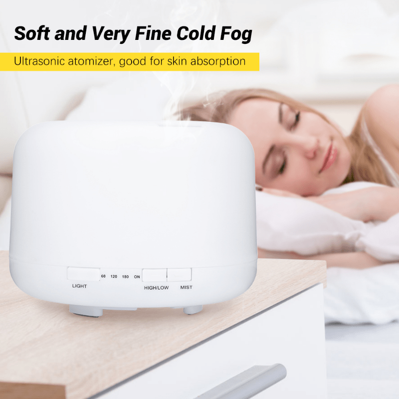 [Essential Oil Diffuser] 500ml Essential Oil Diffuser with Remote Control & LED Lamp - USB-Powered Aroma Humidifier for Home, Office, Spa - Quiet Operation, Safe Low Voltage (36V), Compact Design - Compatible with Essential O