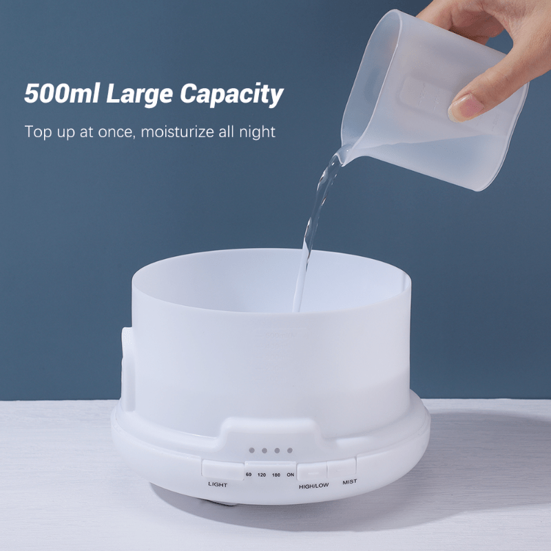 [Essential Oil Diffuser] 500ml Essential Oil Diffuser with Remote Control & LED Lamp - USB-Powered Aroma Humidifier for Home, Office, Spa - Quiet Operation, Safe Low Voltage (36V), Compact Design - Compatible with Essential O