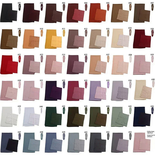 Same-color Chiffon Headscarf And Base Cap Set