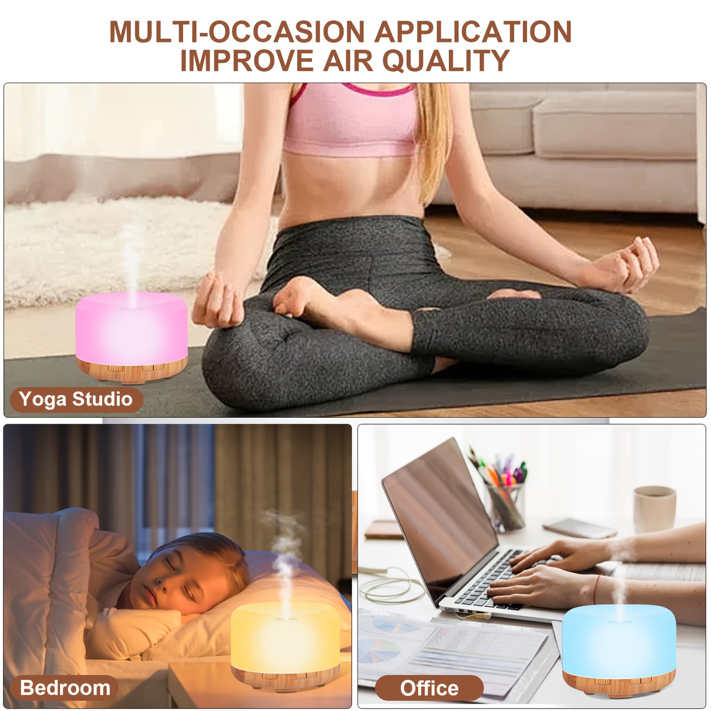 [Essential Oil Diffuser] 500ml Essential Oil Diffuser with Remote Control & LED Lamp - USB-Powered Aroma Humidifier for Home, Office, Spa - Quiet Operation, Safe Low Voltage (36V), Compact Design - Compatible with Essential O