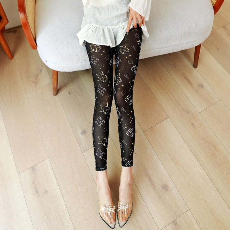 Fashionable Stretchy Mesh Pants With Printed Design
