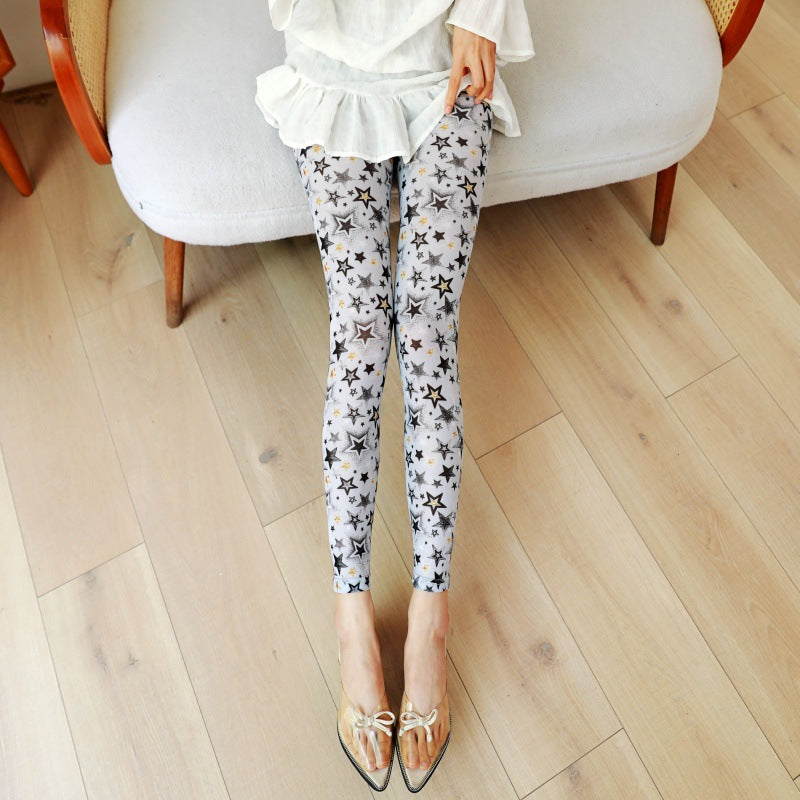 Fashionable Stretchy Mesh Pants With Printed Design