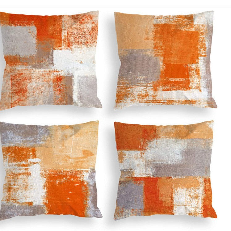 Modern Orange & Navy Geometric Cushion Cover | Decorative Throw Pillow