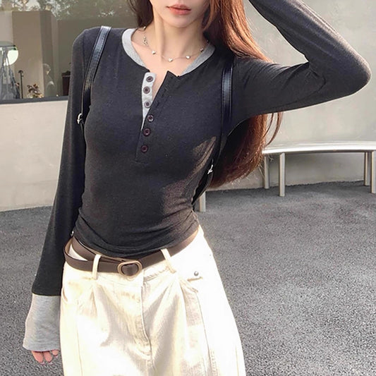 Color Contrast Patchwork T-shirt For Women