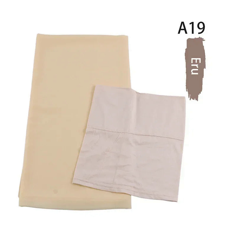 Same-color Chiffon Headscarf And Base Cap Set