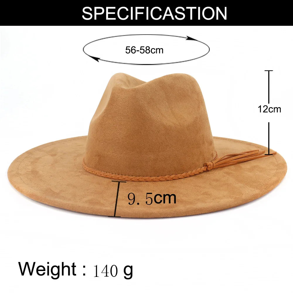 Vegan suede hat belt accessories heart-shaped wide-brimmed fedora hat for men and women felt jazz hat classic chapeau femme