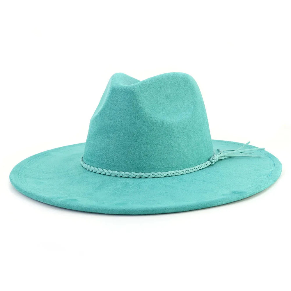 Vegan suede hat belt accessories heart-shaped wide-brimmed fedora hat for men and women felt jazz hat classic chapeau femme