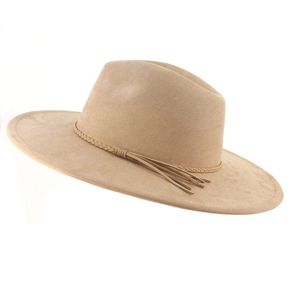 Vegan suede hat belt accessories heart-shaped wide-brimmed fedora hat for men and women felt jazz hat classic chapeau femme