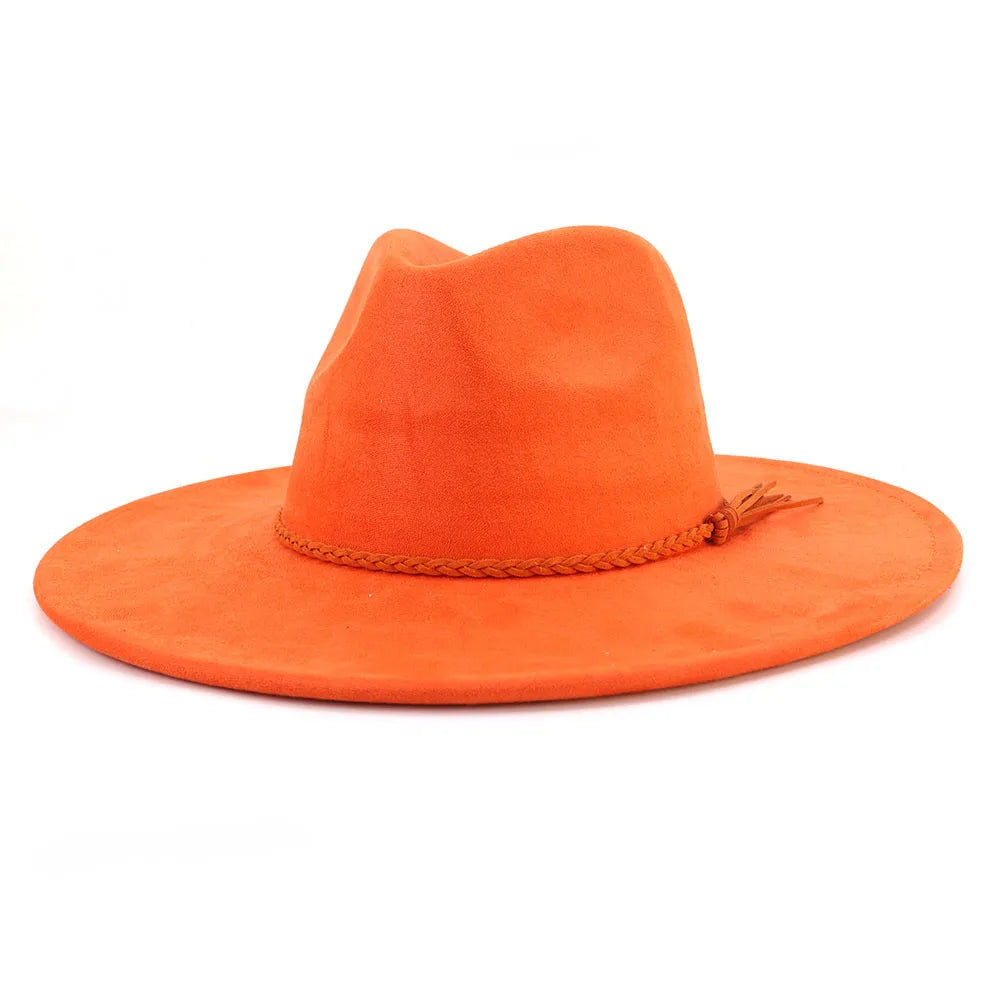 Vegan suede hat belt accessories heart-shaped wide-brimmed fedora hat for men and women felt jazz hat classic chapeau femme