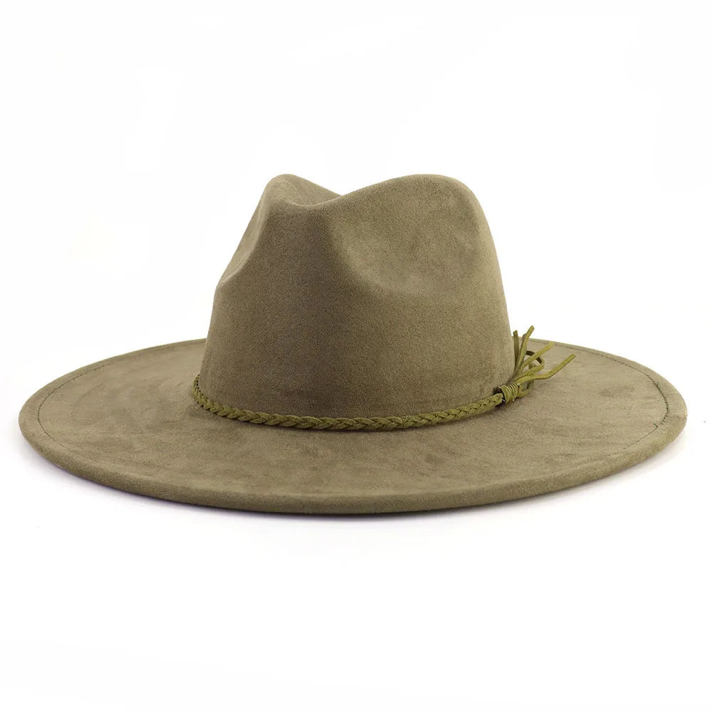 Vegan suede hat belt accessories heart-shaped wide-brimmed fedora hat for men and women felt jazz hat classic chapeau femme