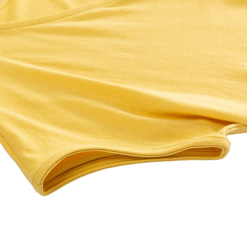 Original Fashion Casual Women Cotton T-Shirts Short Sleeve V-neck Summer Loose Big Size Women Tees Top Yellow T-shirt M30395
