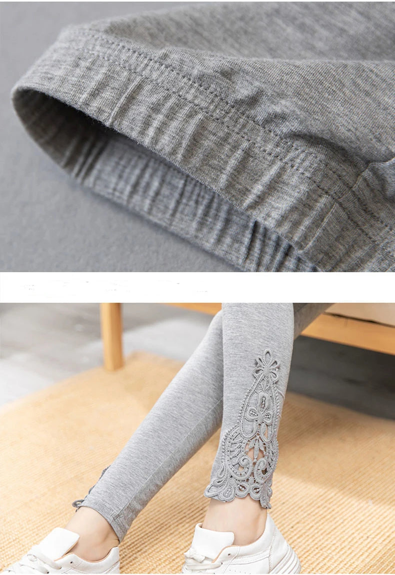 Women Fashion Solid Contrast Lace Skinny Leggings Ultra-Comfortable All-Season Essential for Women Womens Clothing
