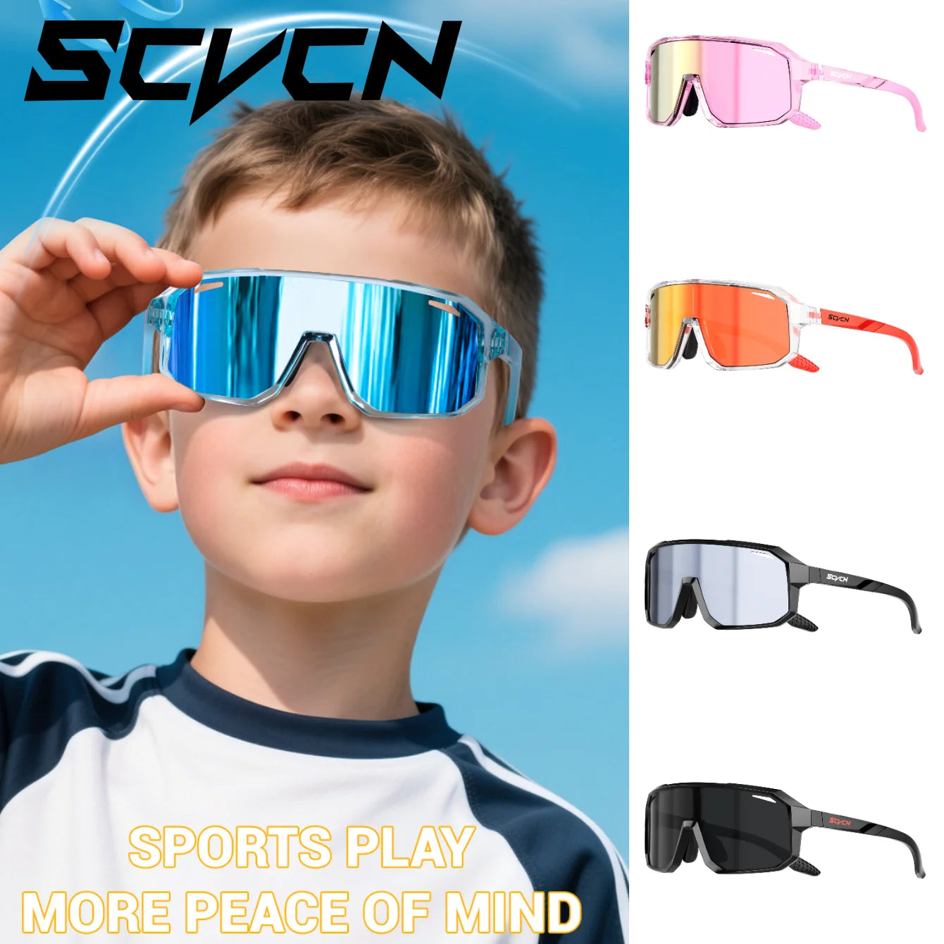 SCVCN Boys Bike Sunglasses Child Cycling Glasses for Kids UV400 Girls Small Size Glasses Fashion Outdoor Sports Protection 2024