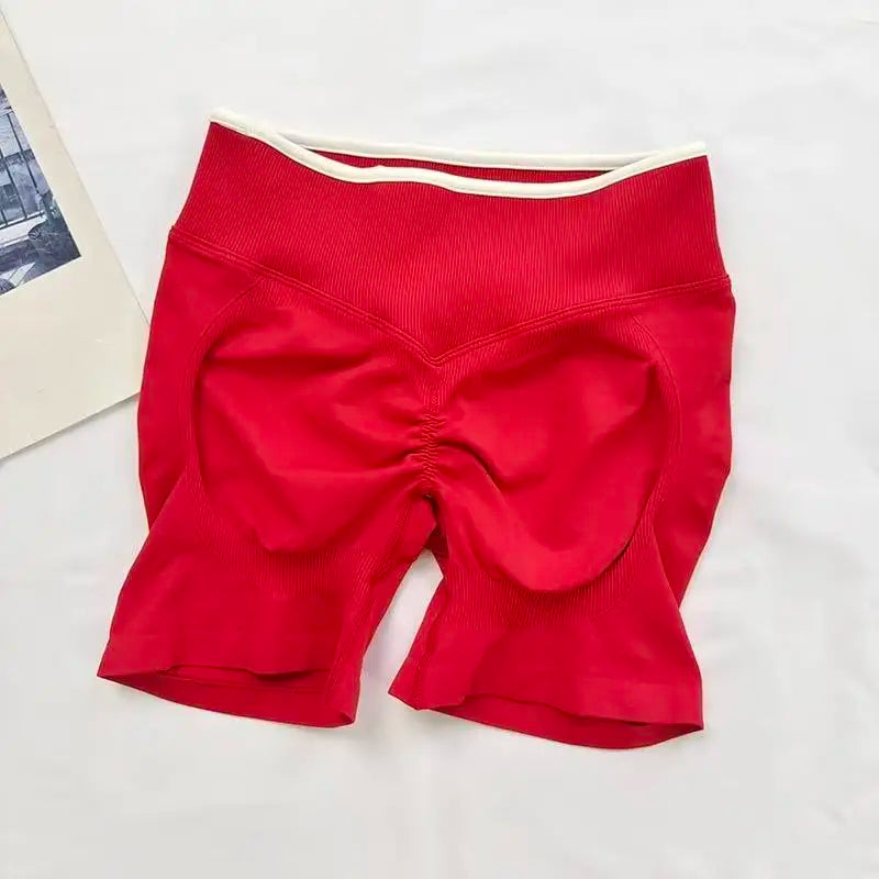 Sexy Seamless Color Blocked Yoga Shorts, Tight Fitting Peach Hip Lifting Sports, Women's Outdoor Running And Fitness Pants