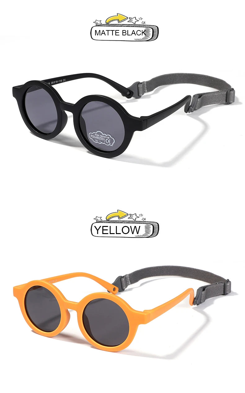 Baby Polarized Round Sunglasses Flexible Rubber Shades with Strap for Toddler Newborn Infant Ages 0-36 Months