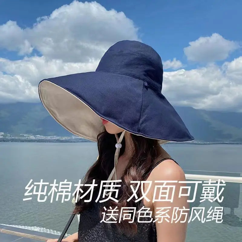 Wide Brim UPF 50+ Sun Hat Women Anti-UV Protection Hiking Fisherman Cap Fold Summer Solid Beach Hat 2023 Double sided Sun hat