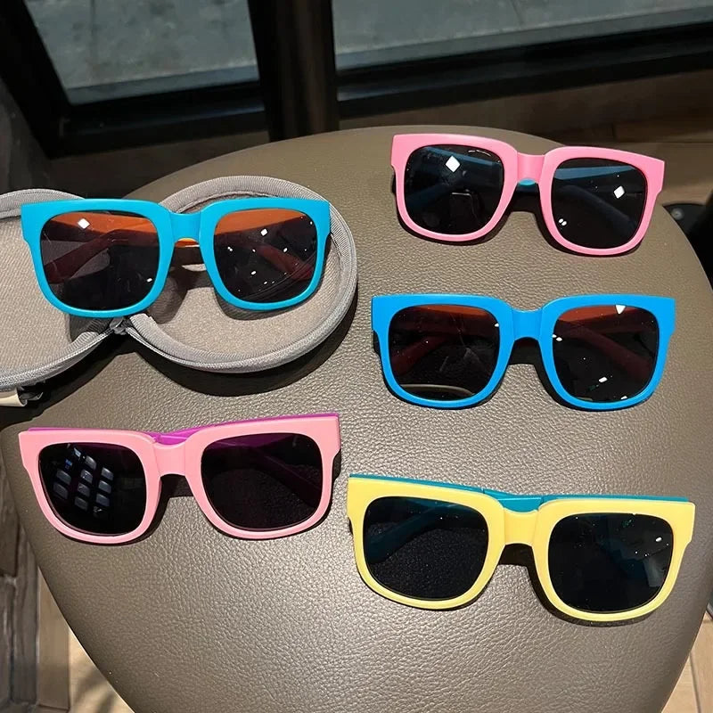 3PCS Foldable Pocket Sunglasses for Kids Boys Girls Outdoor Travel Goggle Shades Eyewear Square Frame UV Protection Sun Glasses