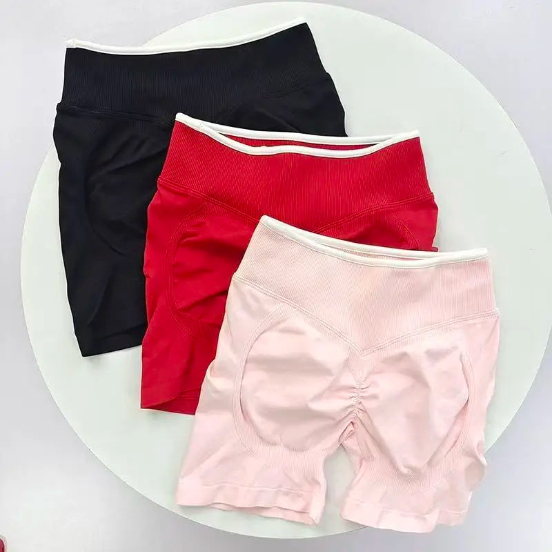 Sexy Seamless Color Blocked Yoga Shorts, Tight Fitting Peach Hip Lifting Sports, Women's Outdoor Running And Fitness Pants