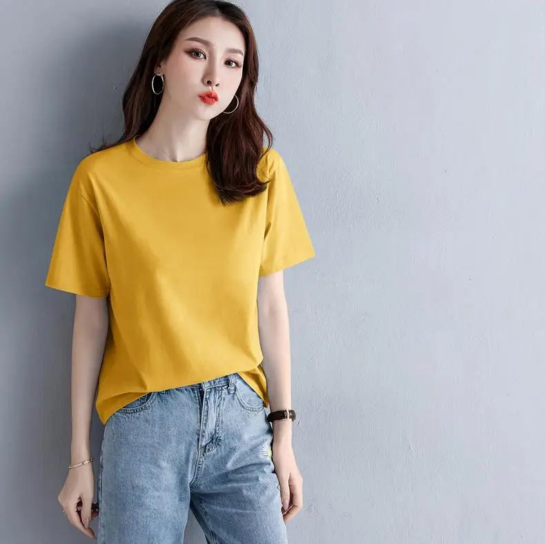 100%cotton  Multicolor Color Tee Women M-2XL Harajuku White Women's T-shirt  Female O-Neck Summer Top Basic Tshirt Dropshipping