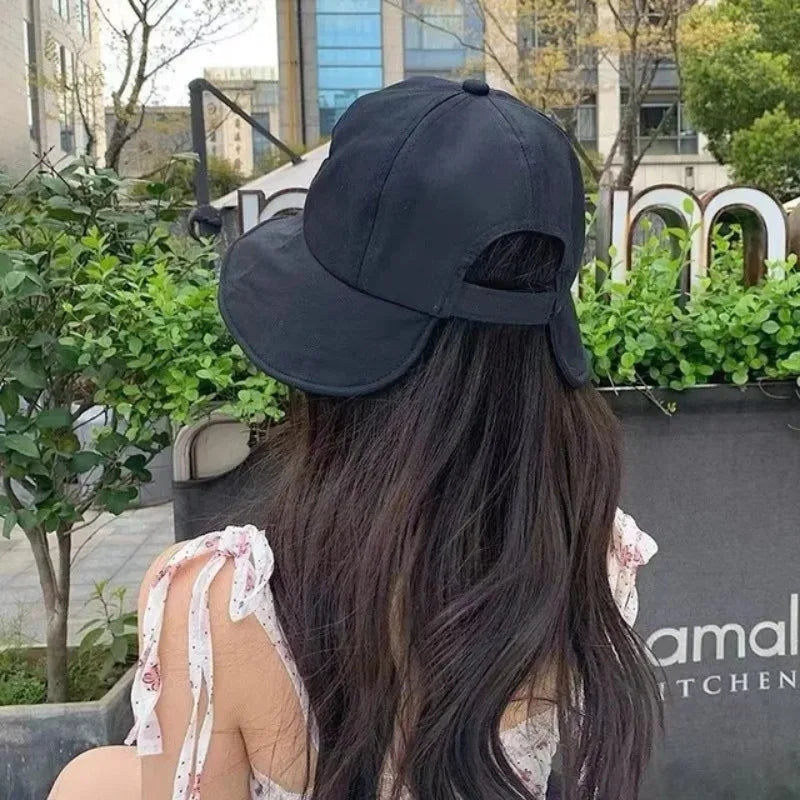 Women Summer Sunhat Cotton Ponytail Bucket Hat Outdoor Beach Adjustable Sun Visor Hats Solid Color Foldable Panama Fisherman Cap