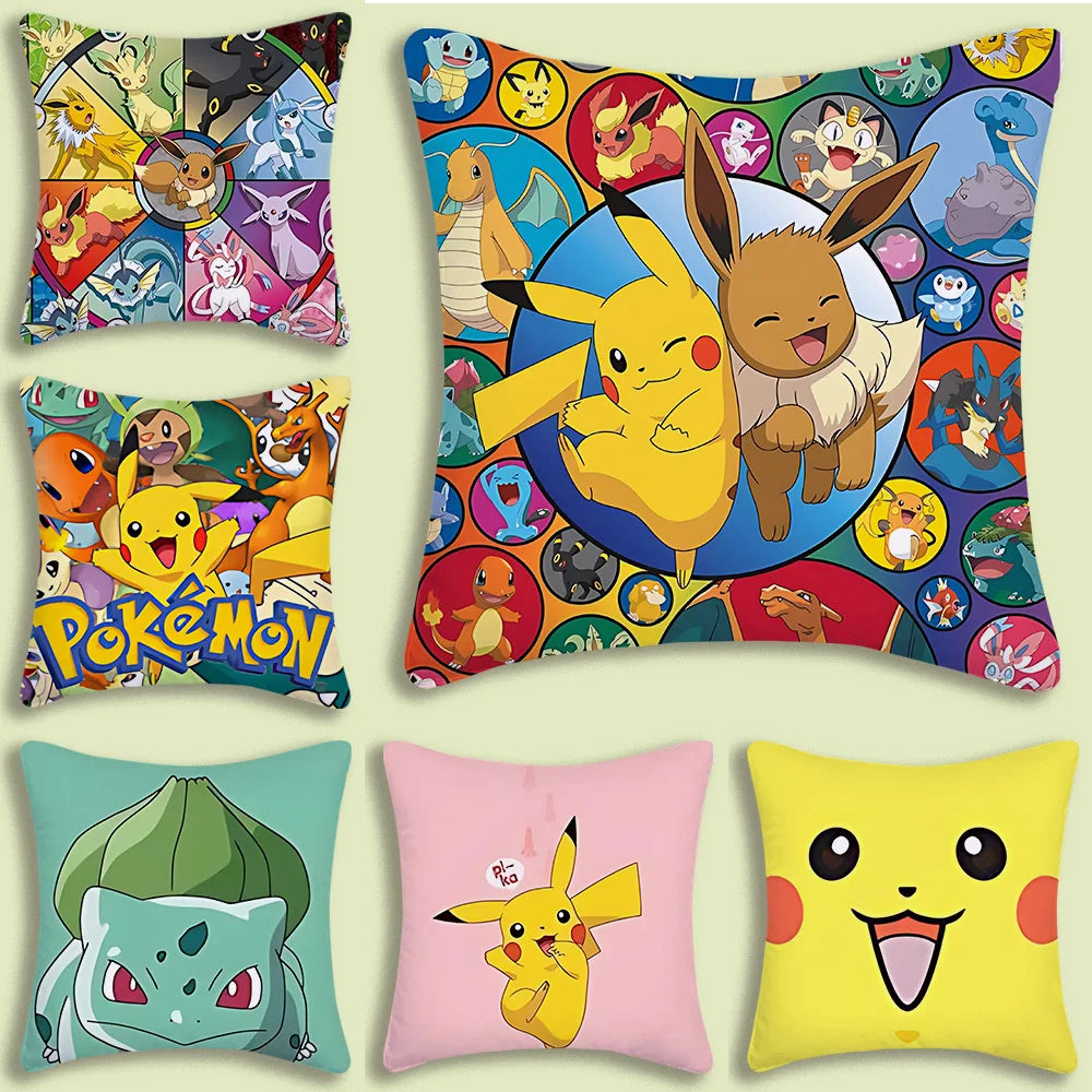 Anime P-Pokemon Pillow Covers Cartoon Sofa Decorative Home Double-sided Printing Short Plush Cute Cushion Cover