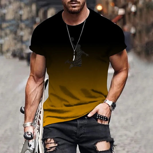 Casual Daily 3D Men's Gradient T-Shirt Fashion Print Trendy Harajuku Streetwear Men's Large Size Round Neck Comfortable Top
