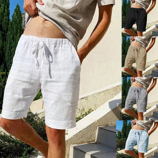 New men's cotton and linen solid color short shorts lightweight sports pants linen beach shorts jogging sports shorts men's shor