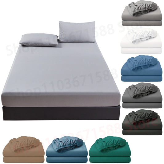 3pc Solid Color Fitted Sheet Set Brushed fabric Soft Comfortable Breathble Bedding Set for Bedroom 1 bed sheet with 2 pillowcase
