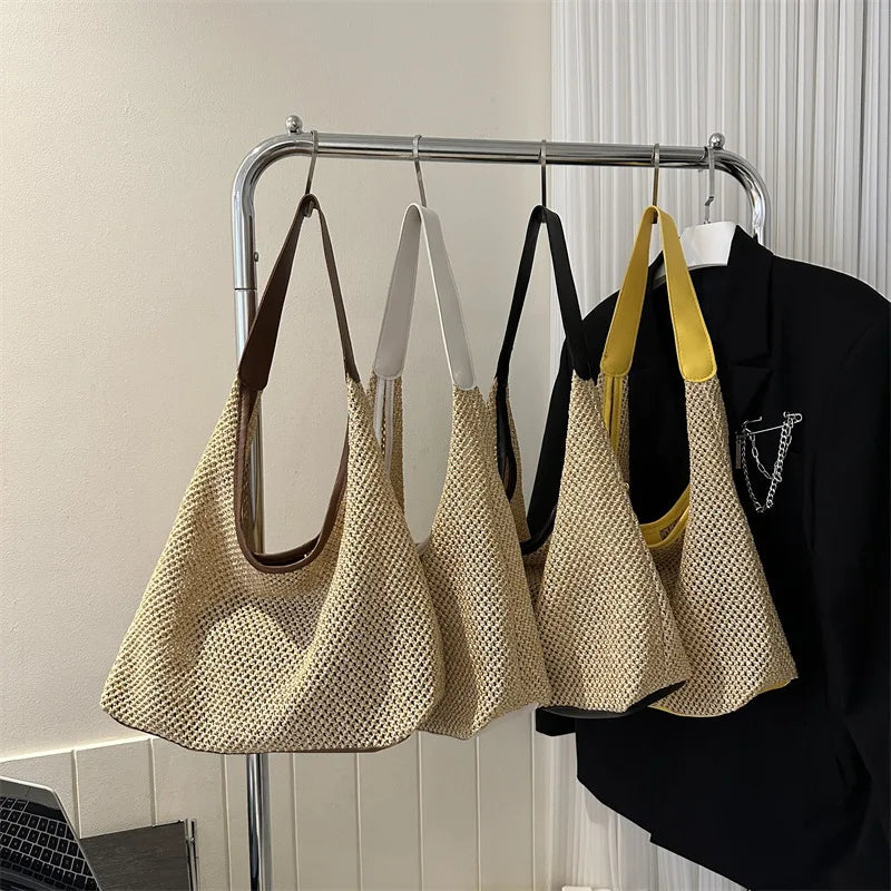 Casual Beach Summer Popular Woven Mother-in-law Bag 2024 Fashionable One-shoulder Seaside Travel Beach Straw Bag Drop Shipping