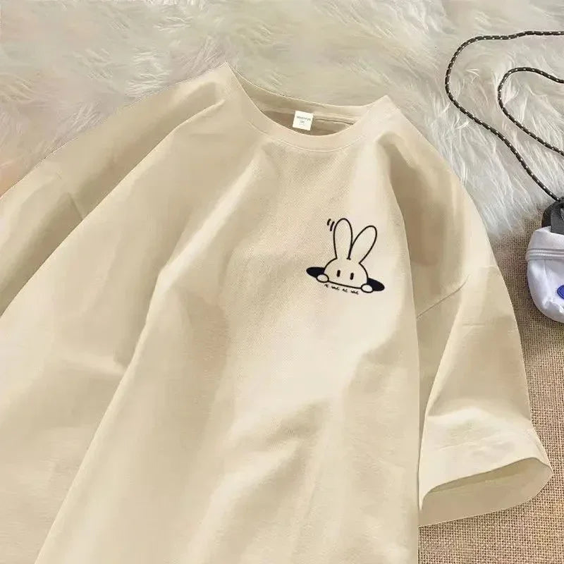 New Rabbit Printed Short Sleeved T-shirt for Women Fashion Summer Casual Women Outfit Y2K Top Tee Women Clothing