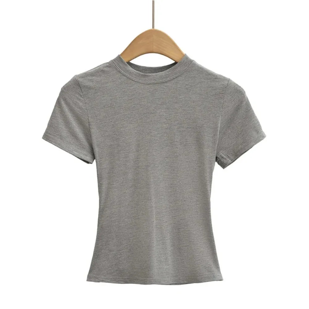 2025 New High Quality Casual T shirt Sexy Slim Short Sleeves Fashion Trend Solid Women Clothing y2k Tops
