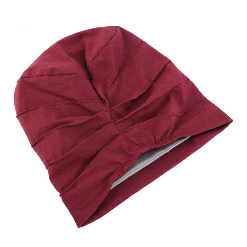 Women Stretch Beanie Chemo Cotton Hair Turban Hat Double-layer Soft Satin Lining Crinkled Hijab Inner Hijab Caps