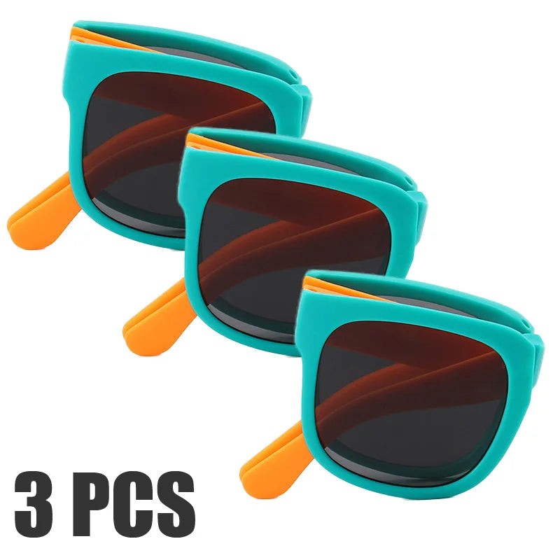 3PCS Foldable Pocket Sunglasses for Kids Boys Girls Outdoor Travel Goggle Shades Eyewear Square Frame UV Protection Sun Glasses