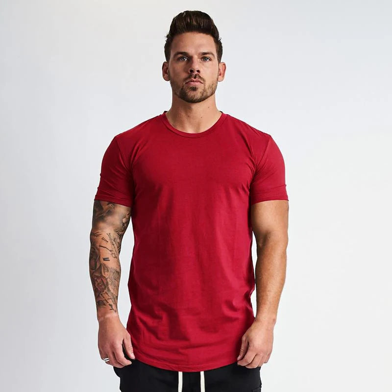 2025 Summer New Men's Muscle Sports T-Shirt Fashion T-Shirt Top Short Sleeve Sports Exercise Gym Coagulation Slim Men's T-Shirt