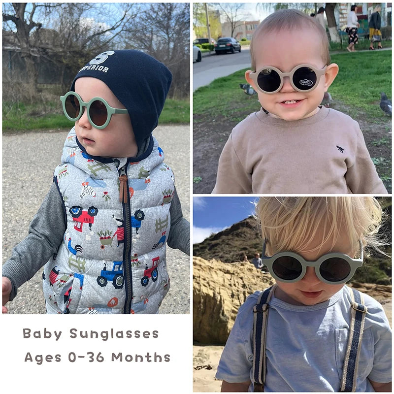 Baby Polarized Round Sunglasses Flexible Rubber Shades with Strap for Toddler Newborn Infant Ages 0-36 Months